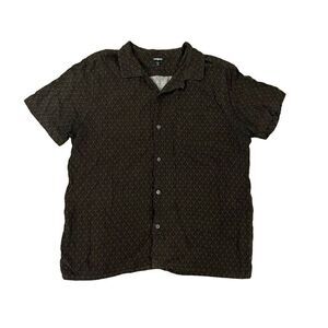 Express Casual Shirt Men's Large(16-16 1/2) Brown 100% Rayon Button Short Sleeve